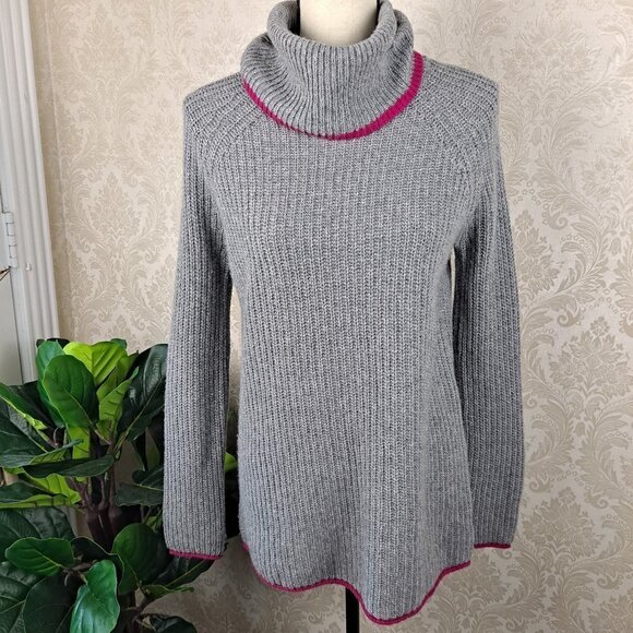 Bartolini Size Small Gray Cowl Neck Sweater Fuschia Trim Wool/Cashmere Blend EUC - Picture 1 of 10
